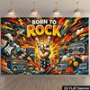 2D scene: Rock style theme "Born to Rock", vintage speaker set, and cloud and lightning decorations