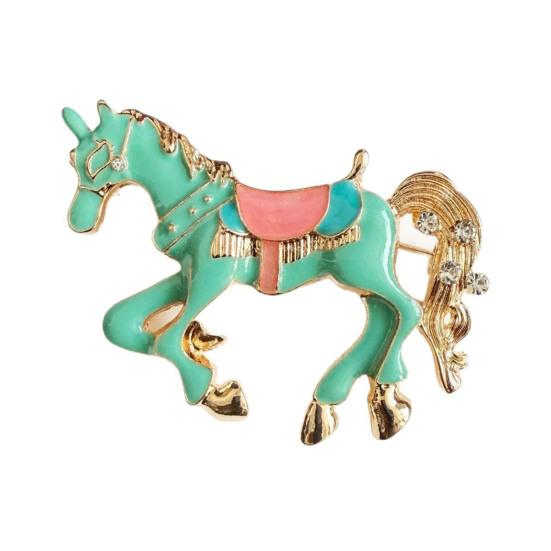 Broszka Koń Wielokolorowa Emalia Złote Krawędzie Kreskówkowy Wzór Rok Konia Pin Torebki Szaliki Akcesoria