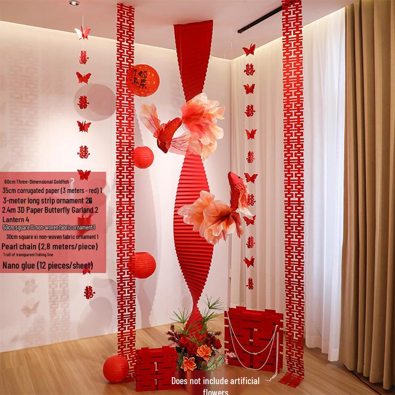 Double Happiness Wedding Room Decor Set: Non-Woven Fabric Papercut for Bride and Groom's Bedroom or Hotel.