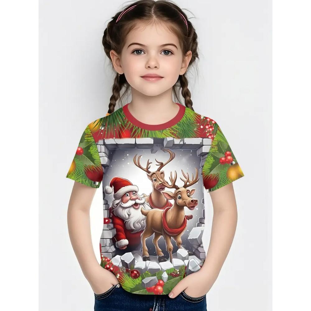 Cute Santa Claus Children's T-Shirt Christmas 3D Print Girl Short Sleeve T-Shirt Holiday Boys Clothes O-Neck Tees Tops Clothing