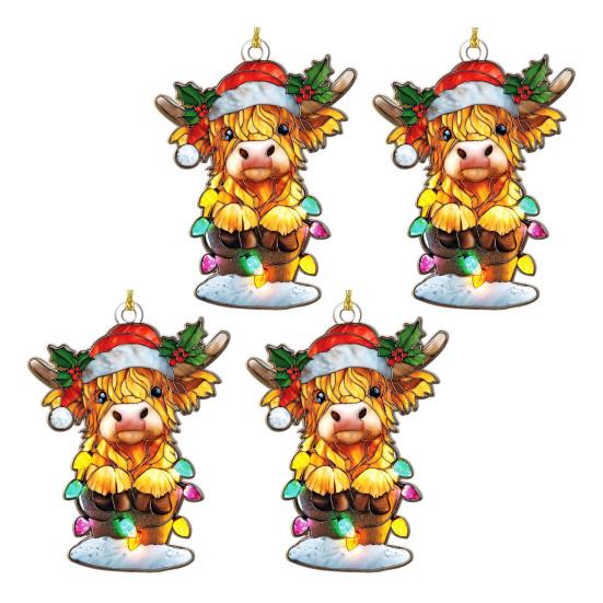 Highland Cow Christmas Ornament Stained Glass Effect Window Hanging Highland Cow Decor Rustic Acrylic Scottish Suncatcher for Farmhouse Tree Decor