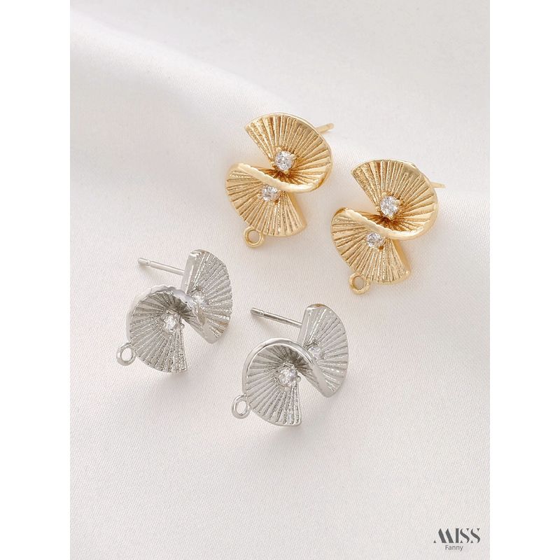 14K Gold-Plated Color Retention Inlaid Zircon Welding Ginkgo Leaf Stud Earrings with Rings DIY Earrings Eardrops Accessories