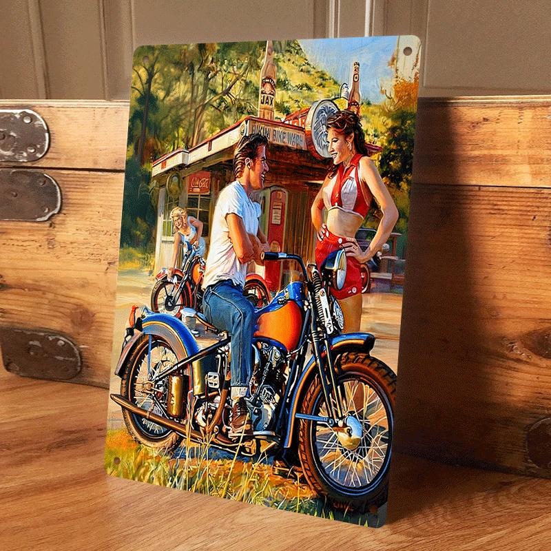 

1 piece: Retro American-style gas station motorcycle tinplate painting, classic nostalgic bar/cafe decorative painting, living r (as the picture,20x30cm)