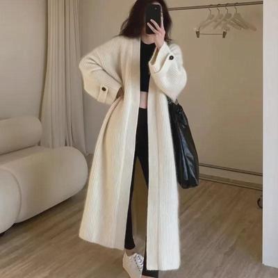 Women's Knitted Long Cardigan - Autumn French Style Loose Sweater