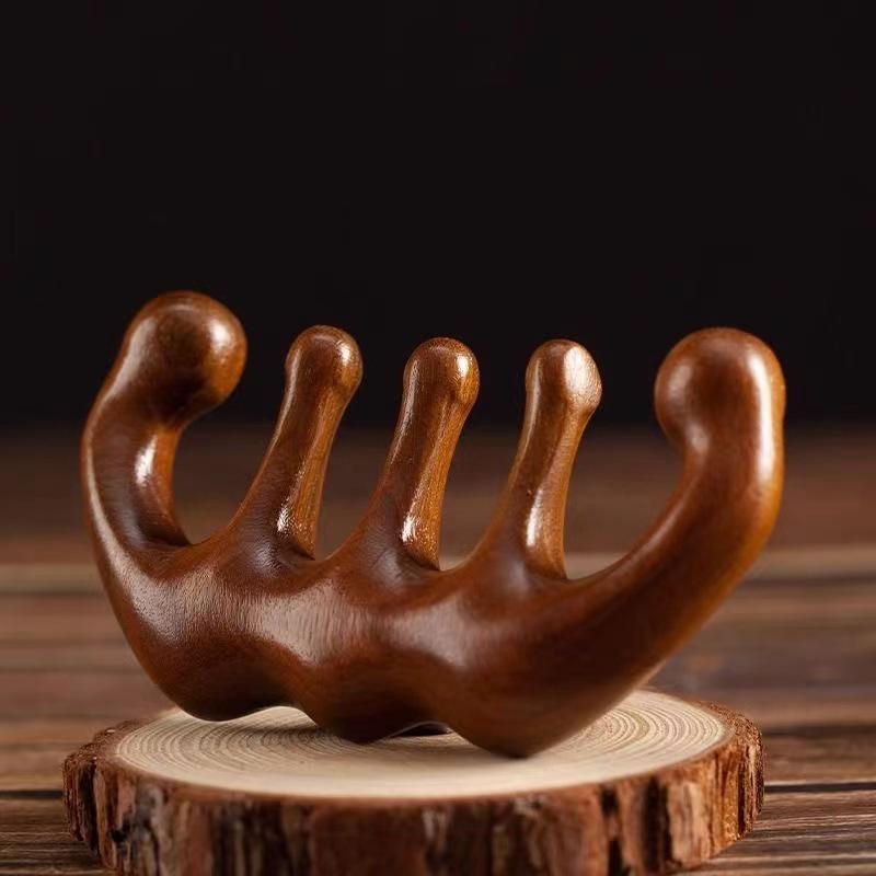 Five-tooth comb, wooden massage comb, fatigue-relaxing , head and neck massage, scalp head massager, anti-static styling tool