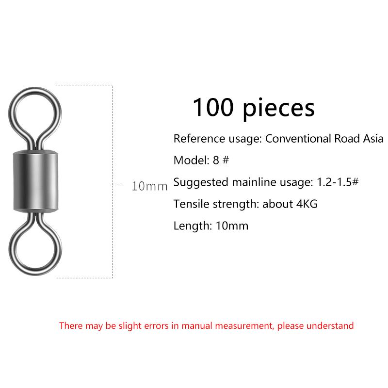100Pcs Fishing Swivels Stainless Steel Rolling Barrel Swivels Fishing Line Connector Micro Swivel Fishing Lure Solid Ring Swivel