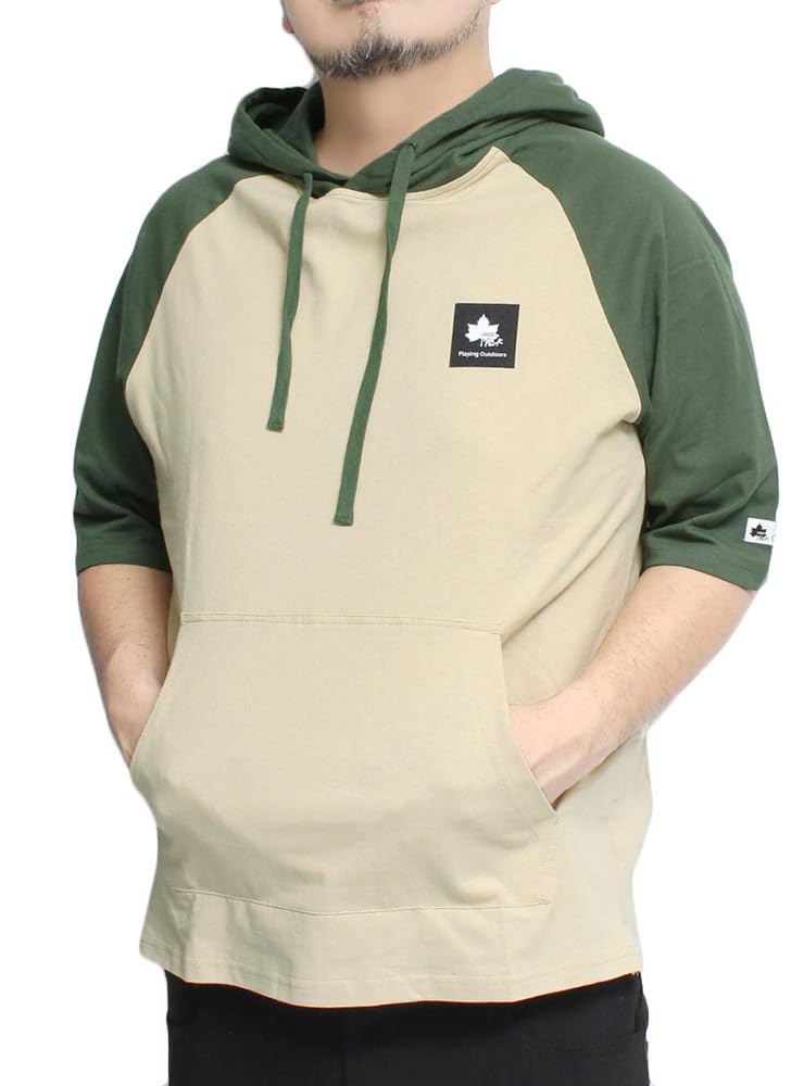 LOGOS Park Men's Short Sleeve Hoodie, Pullover, Logo Print, Raglan T-Shirt, Size 3L, Beige (18)