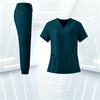 Women's Uniform Set with V-Neck and Pockets, Short Sleeve Scrub Top and Pant Set, Quick-Dry Color Uniform for Work