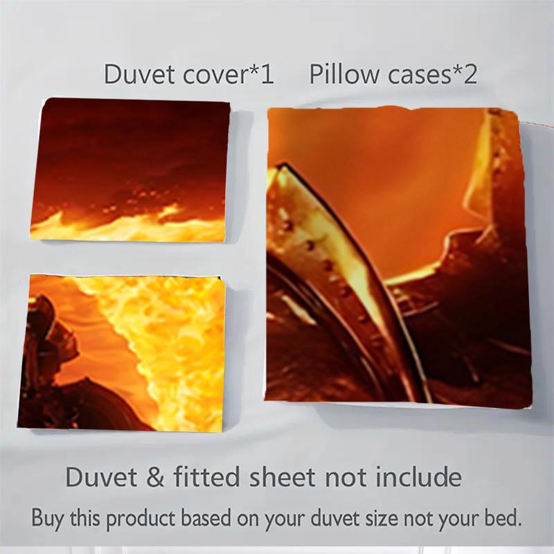 3pcs Flaming Armor Fantasy Warrior Home Decor Bedding Set-Perfect for Bedroom, Guest Room, Living Room, Hotel, Festive Gift, Fans, Travel, D