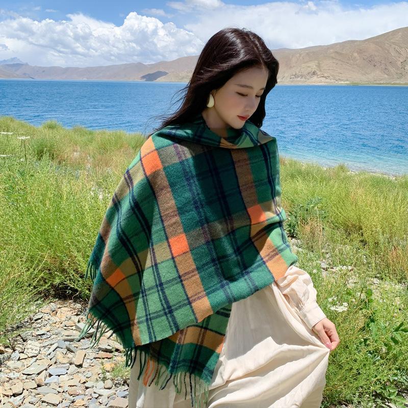Scarf women's new imitation cashmere classic versatile plaid shawl winter thickened warm student scarf