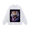 Mens Oversized Retro Tiger Print Long Sleeve Tee Cotton Heavyweight Washed Streetwear Hip Hop T-Shirt