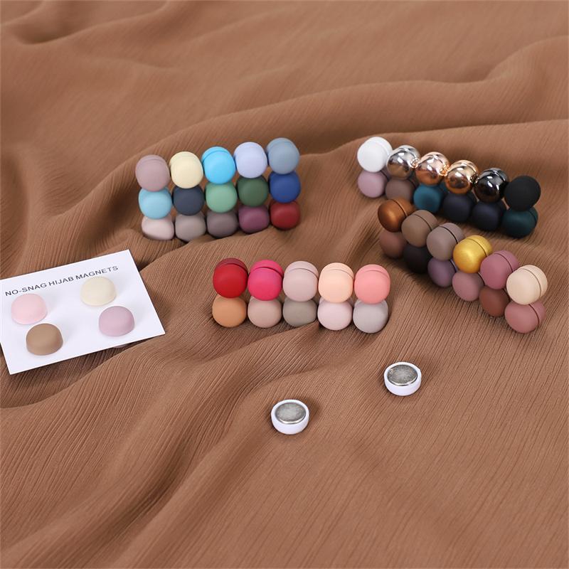 New 54color Matte Silk Scarf Hijab Magnet Brooch Strong Magnetic Buttons Round Shawl Dual-use Collar Clip Cufflinks