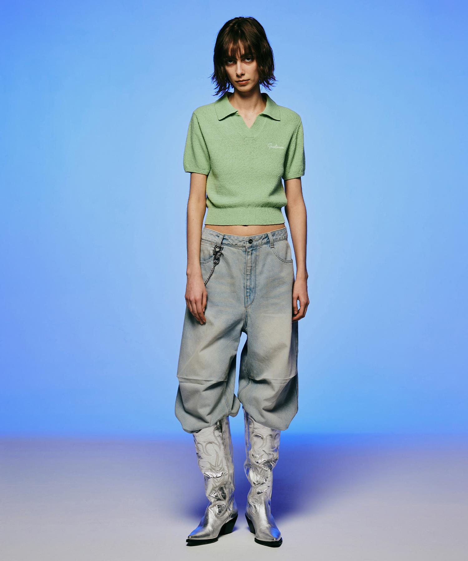 Insilence Woman Open Collar Half Knit Green Green/S