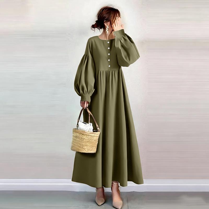

ZANZEA Women Casual Round Neck Long Sleeve Loose Long Dress 5XL армія зелений колір