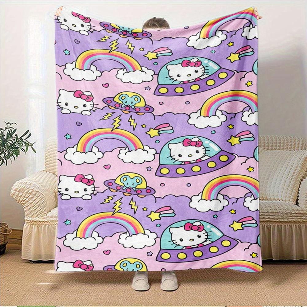 1pc Hello Kitty rainbow cloud and star pattern blanket - Home decoration blanket for all seasons, soft and comfortable, machine washable, su
