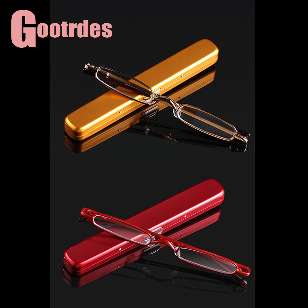 Schlanke Anti-Blaulicht-Lesebrille Mini Kompakt Metallrahmen Lesebrillen mit Etui Hochauflösende Gläser Presbyopie Brillen