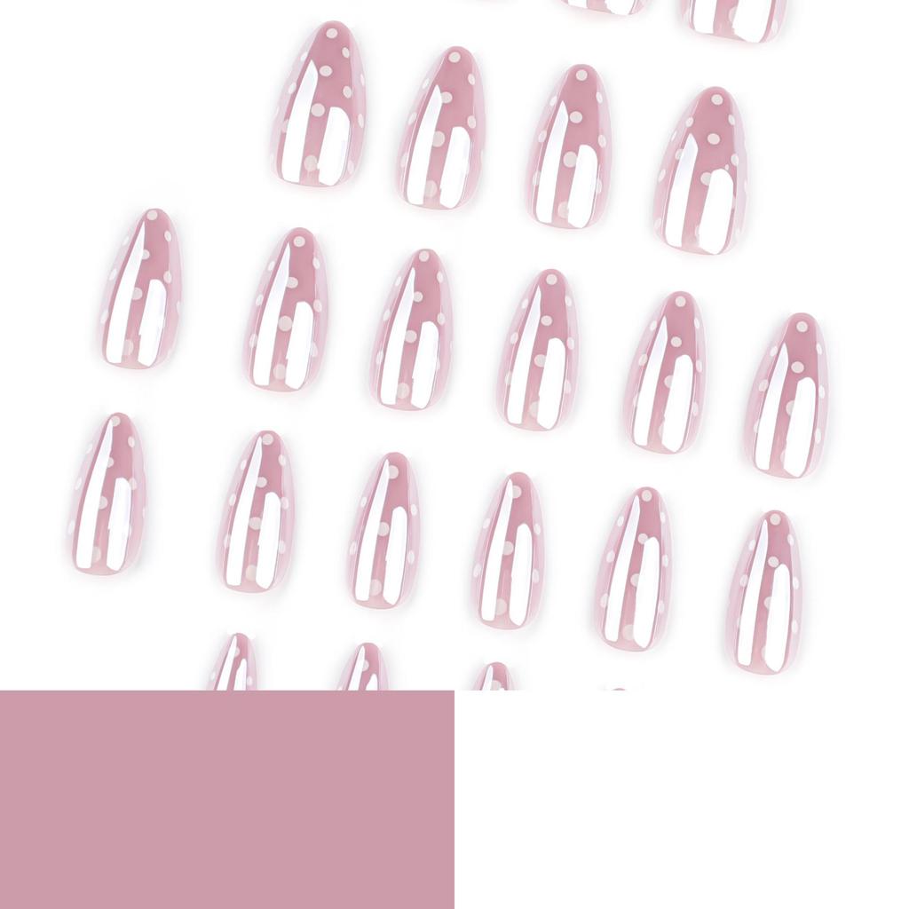 White Polka Dot Almond Sparkle Nail Art - Short Wearable Nail Pieces