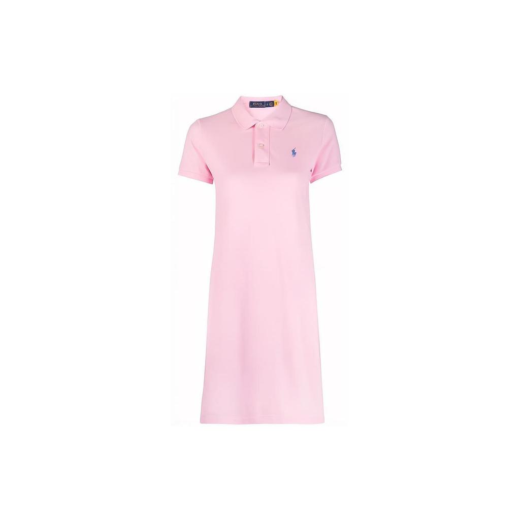 Polo Ralph Lauren Polo Pony Solid Logo Embroidered Short Sleeve A-Line Midi Dress Women dresses Pink 211799490012P-012