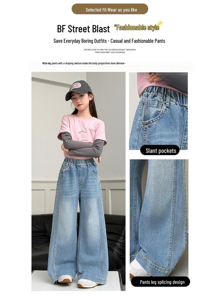 2026 Spring Girls' Children's Patchwork Denim Pants
