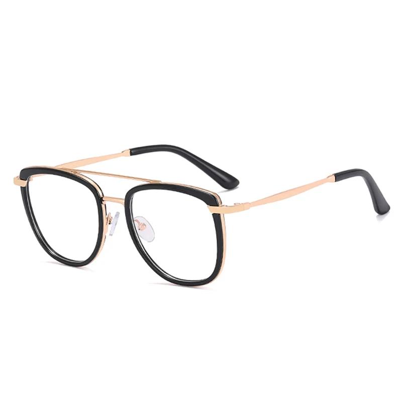SHAUNA Retro Metal Double Bridges Women Glasses Frames Fashion Clear Anti-Blue Light Eyewear Men Optical Double Color Frame