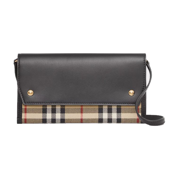 

Burberry Vintage Check Leather Crossbody Wallet, Luxury Gold-Tone Hardware Adjustable Strap Phone Purse for Women, Daily Carry & Travel Use 80418021 Basic Set (Bag+Dust Bag)