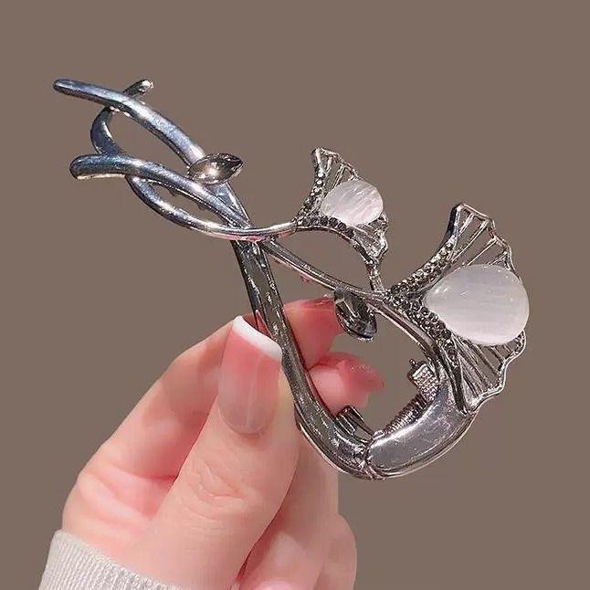 1Pc High-end Ginkgo Biloba Hairpin, Light Luxury Cat's Eye Hair Accessories, Women's Back of The Head, Hairpin, Frog Buckle, Twist Clip, One-word Clip