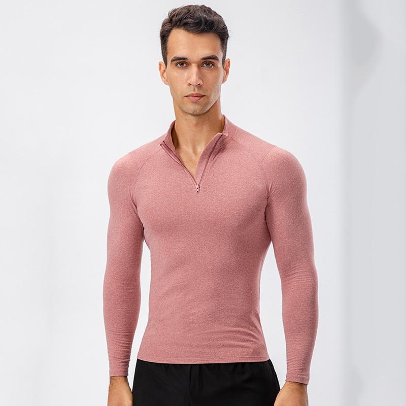 Men's Autumn Winter Fleece Fitness Clothes High Elastic Compression Sports Running Training Long Sleeve Warm Stand Collar Sweatshirt