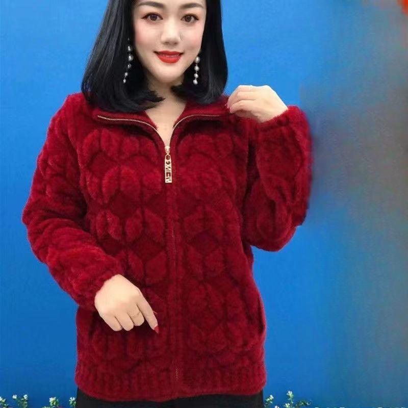 

Мамина осенне-зимняя куртка из норкового флиса, кардиган для женщин среднего возраста, западный стиль, короткая, свободная, большого размера XXXXXL