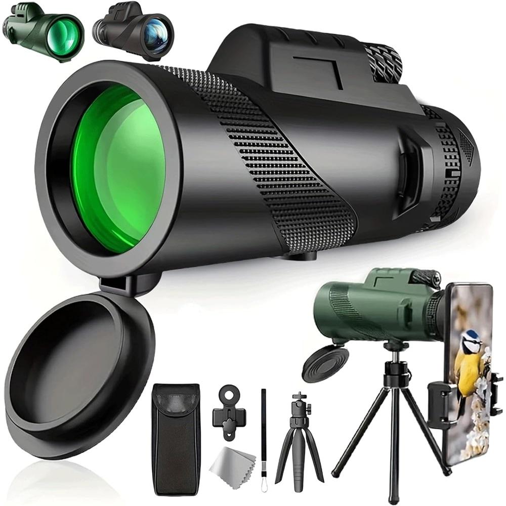 

360 monocular telescope, 360 monocular telescope set, suitable for adults for long-distance, high-resolution flash telescope (black-80*100)