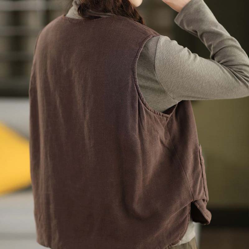 

Жилет для женщин Хлопок Осень Зима Топы без рукавов Жилет Оверсайз Однотонный Винтаж Большой карман Жилет без рукавов Утепленный жилет XXL коричневый