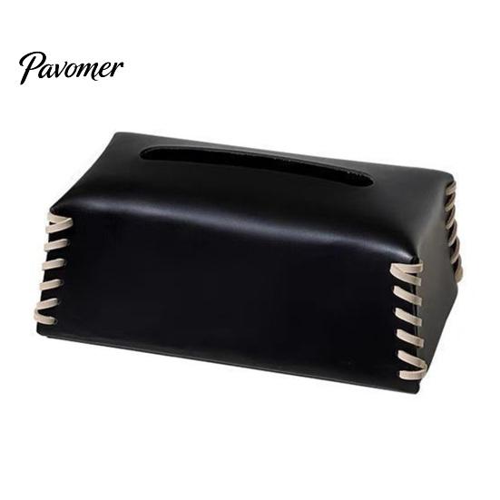 Nordic Style Tissue Box PU Leather Holder, with Hand-stitched Edges Design, Modern Smooth Paper Extraction Case for Home Office Decorative Holder