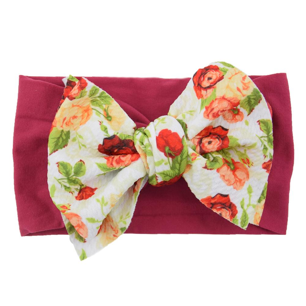 Children'S Printed Large Bow Nylon Headband Soft Elastic Hair Accessories Baby Headgear Baby Stockings Headband