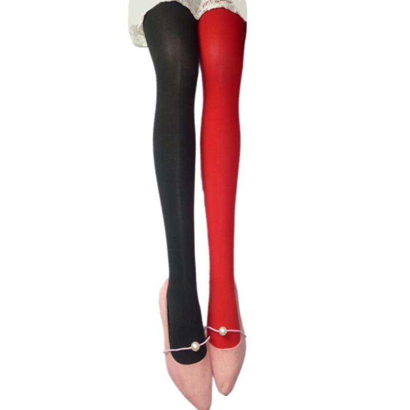 Two Tone Candy Colored Contrast Tights Stockings Open Crotch Designs Asymmetrical Multicolor Pantyhose Hosiery for Women