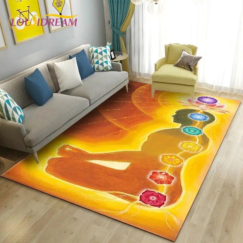 Rainbow 7 Chakra Mandala Bohemia Area Rug,Carpet Rug for Living Room Bedroom Sofa Doormat Decoration,Yoga Non-slip Floor Mat