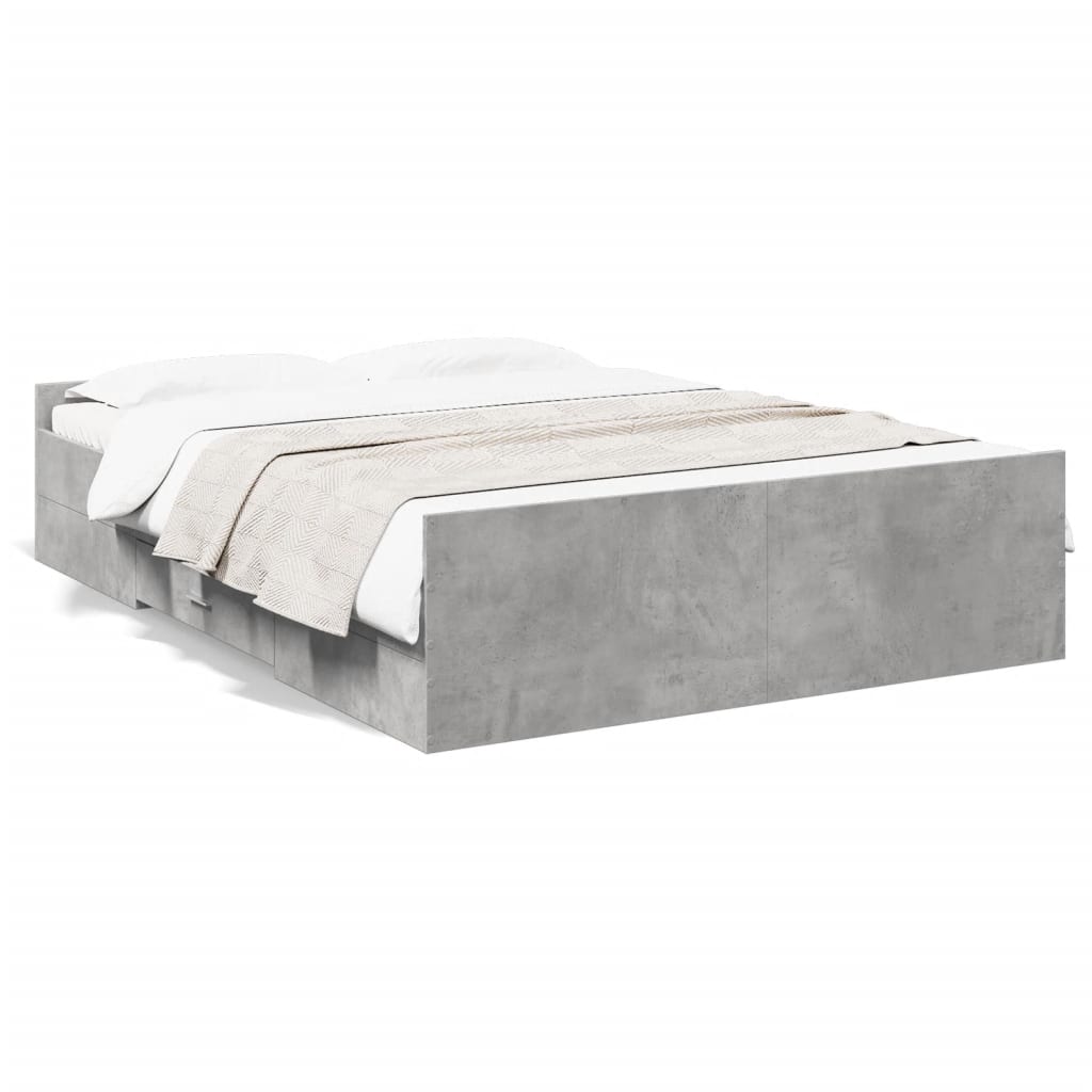 Bed Frame with Drawers Concrete Grey 135 x 190 cm Engineered Wood