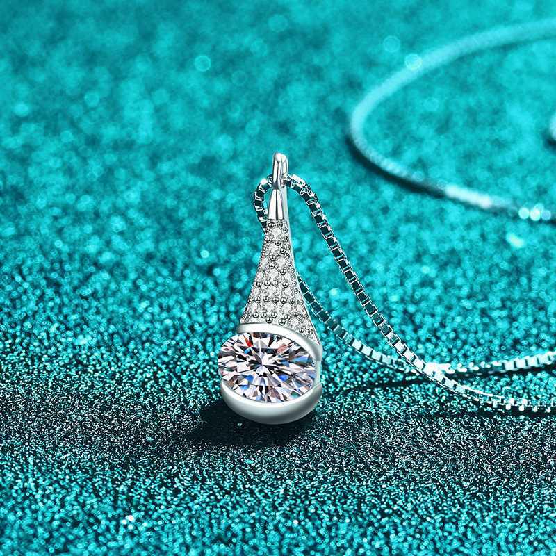 Yinbaichuan S925 Sterling Silver Moissanite Oval Water Drop Necklace for Women - Simple, Trendy Pendant on Box Chain