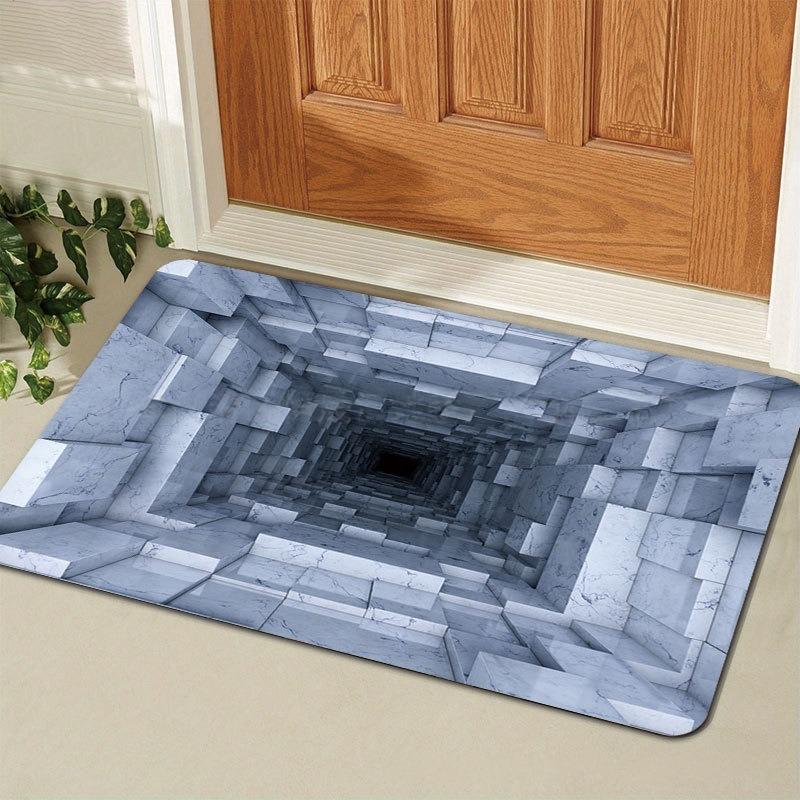 3D Vision Bottomless Pit Flannel Doormat Extra Thick Non-Slip Entrance Rug for Home Decor Living Room Doorway Indoor Outdoor Use