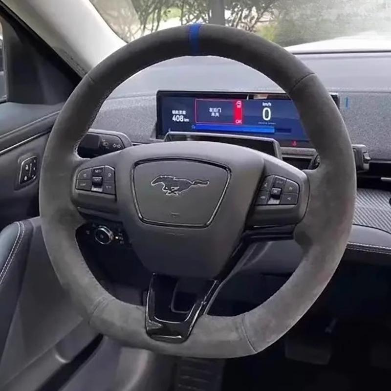 

для Ford Mustang Mach-E -2024 Ручная прошивка Нескользящая замша Чехол на руль автомобиля 1