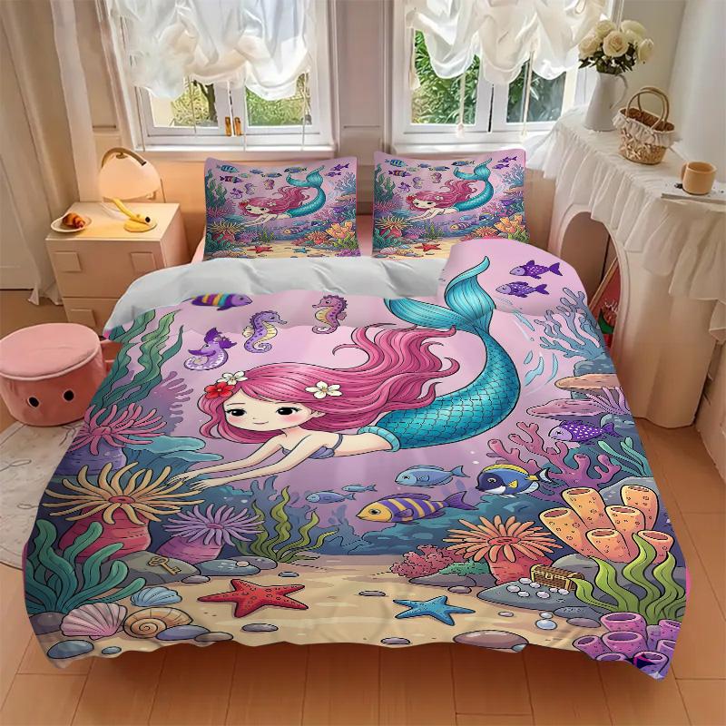 Mermaid Underwater Adventure Print 3Pcs Bedding Setduvet Cover With 2 Bedropillowcase Home Birthday Gift