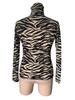Women's Zebra Print High Neck Mesh Slim T-Shirt Tops for Women Versatile Closet Essential Fashion Items Shirt