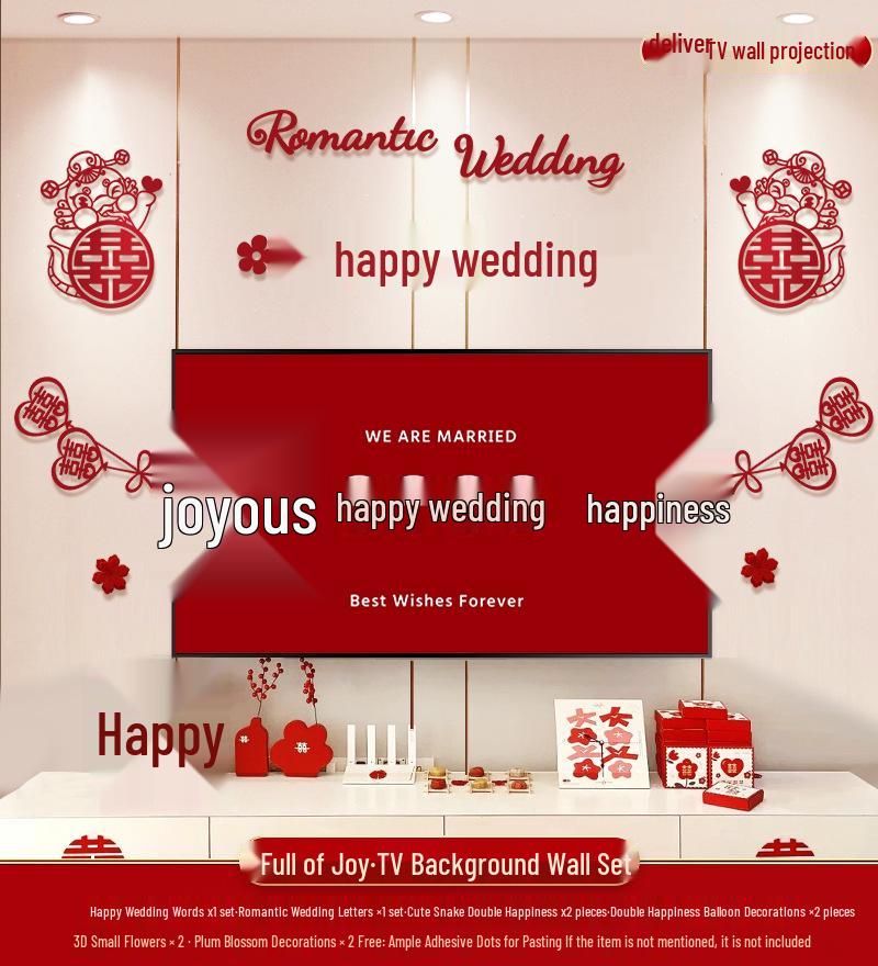 Wedding TV Background Wall Decoration - Double Happiness Bedroom Set