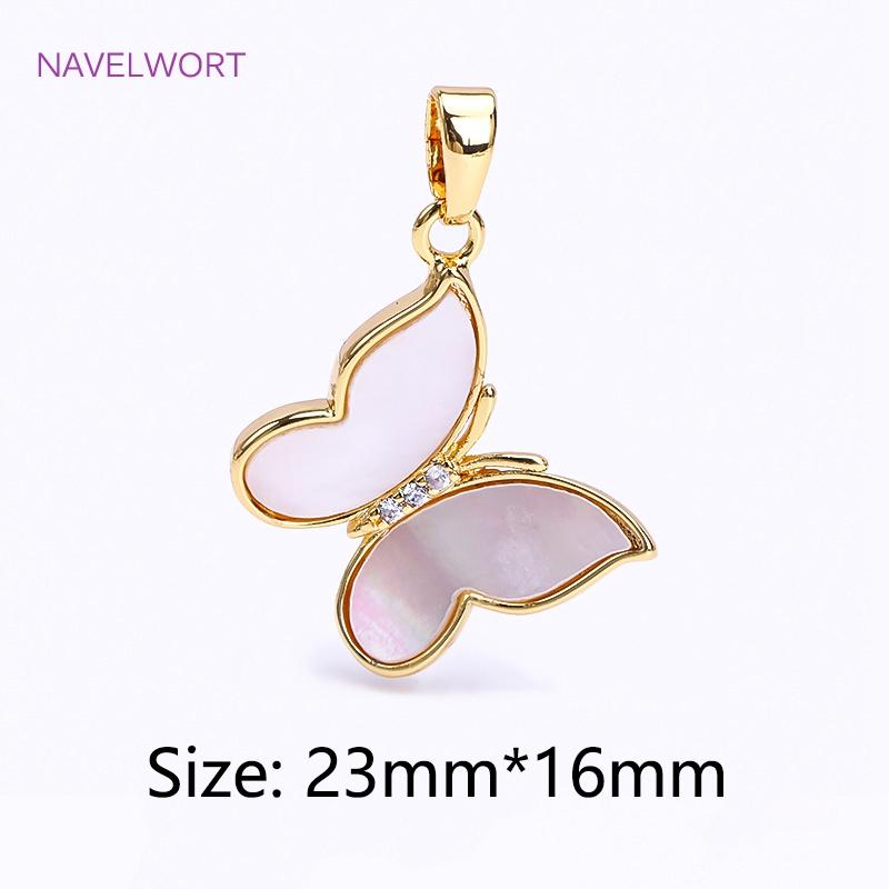 Wholesale 18k Gold Plated Brass Heart/Butterfly Pendants Charms,Natural Shell Charms For Jewelry Making,DIY Necklace Accessories