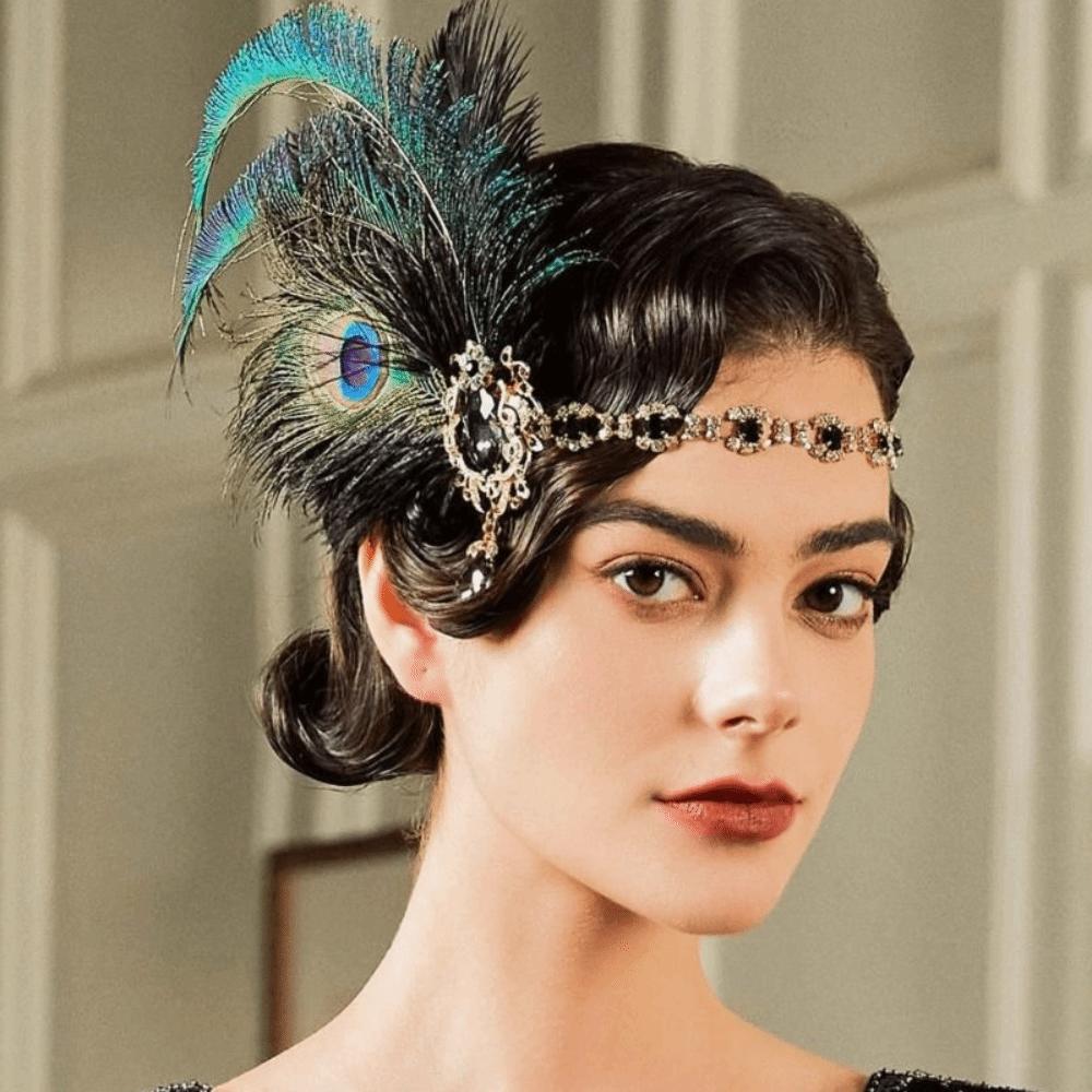Vintage Gatsby Style Feather Headband Fascinator Masquerade Hair Band 1920s Hair Accessories Girls