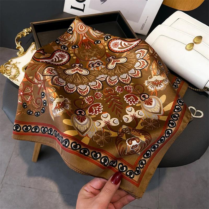 Fashion Paisley Print Luxury Brand Silk 70cm Square Scarf Women Satin Shawls Neckerchief Wrap Scarves Bandana Hair Hjiab Floral
