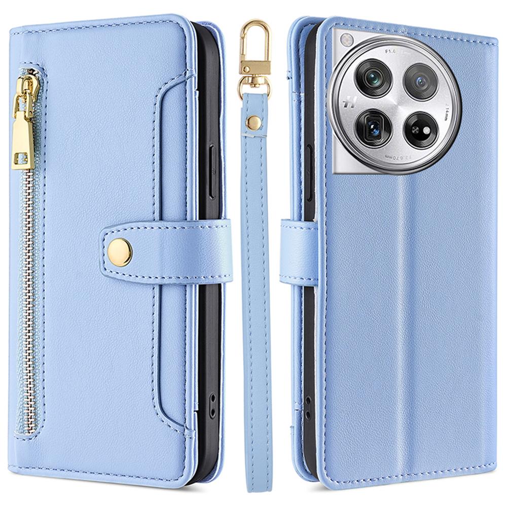 For OnePlus 12 5G Cell Phone Case PU Leather+TPU Stand Wallet Cover with Crossbody Strap