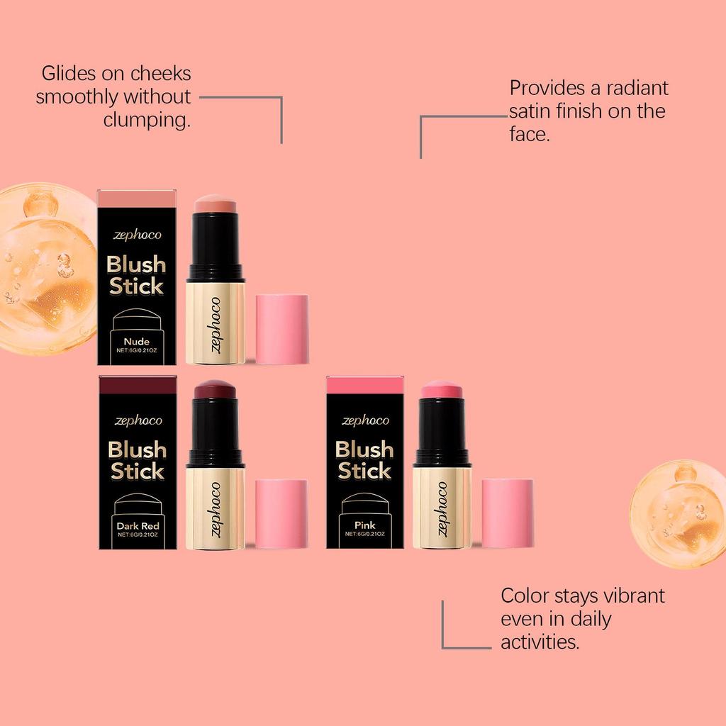 Zephoco High-Pigment Moisturizing Blush Stick - Multi-color for Daily Autumn/Winter Makeup