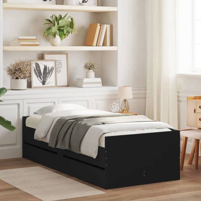 VidaXL Bed Frames with Drawers, Single Bed with Slat Base, Adult Bedroom Bed, Modern, Black 90x190 Cm Wood 3207351