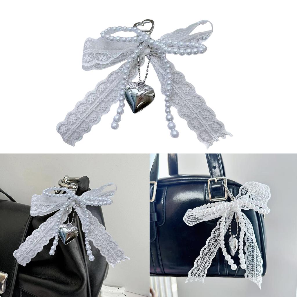 Chaveiro Elegante de Pérolas Imitadas com Contas em Forma de Laço, Ornamento de Bolsa, Nó Borboleta, Joias para Bolsas e Acessórios
