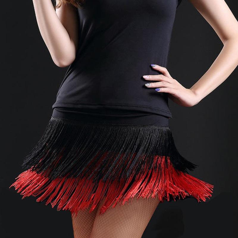 Latin Dance Skirt Women Fringe Flowing Cha Cha Rumba Performance Costume Short Skirt S
