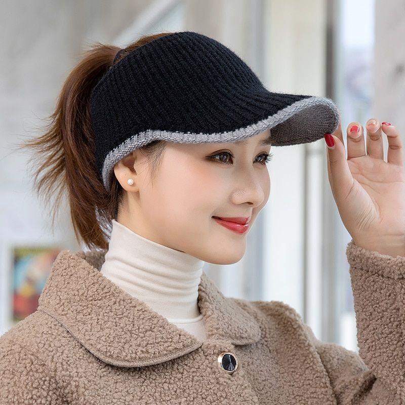

Hats For Women Autumn Winter Sports Empty Top Caps Female Kn Black One size